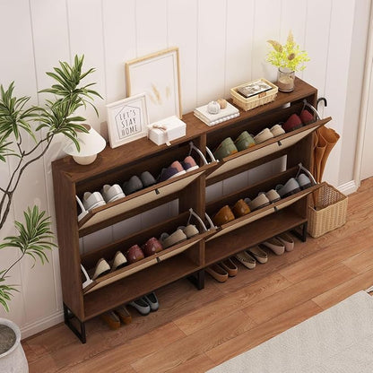 Rattan Shoe Cabinet with 2 Flip Drawers, Simple Setup Hidden Shoe Rack - Image 8