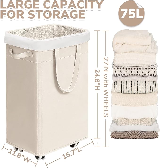 CHICVITA 75L Slim Collapsible Laundry Basket - Image 4