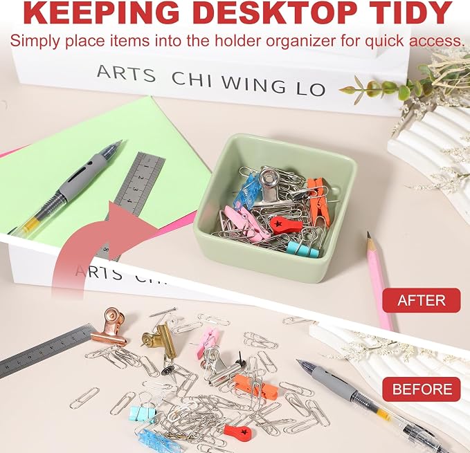 PATIKIL Square Paper Clip Holders, Ceramic Bowl Dish Clip Dispenser Organizer - Image 5