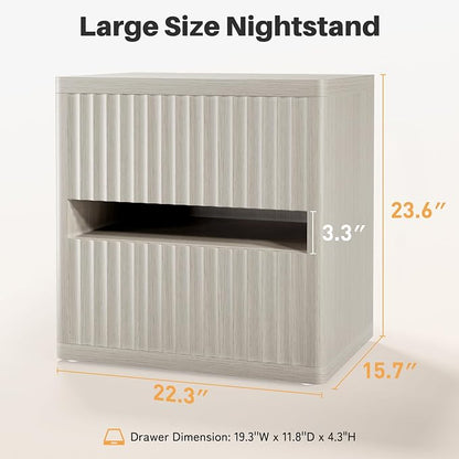 Dripex Fluted Nightstand with 2 Drawers, Large Wide Wood Night Stand Bedside - Image 2