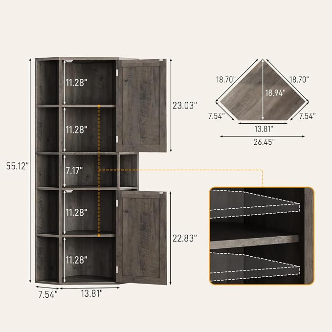 Farmhouse Corner Cabinet with Storage, Tall Corner Storage Cabinet with - Image 2