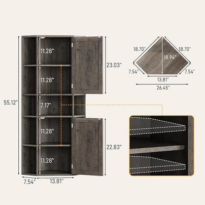 Farmhouse Corner Cabinet with Storage, Tall Corner Storage Cabinet with - Image 2