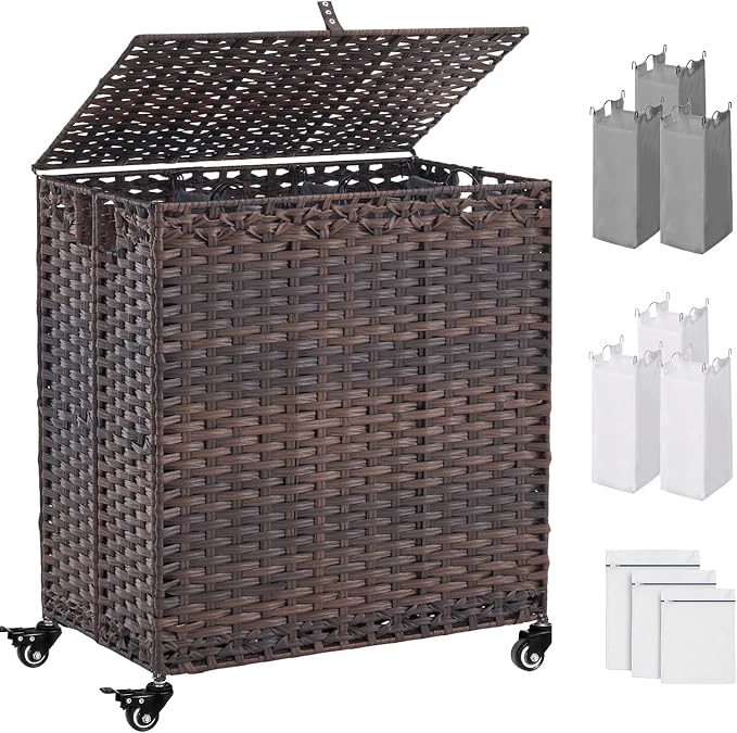 Laundry Hamper with Wheels&Lid, 50.2 Gallons Rolling Laundry Basket with Wheels by Hiagnete