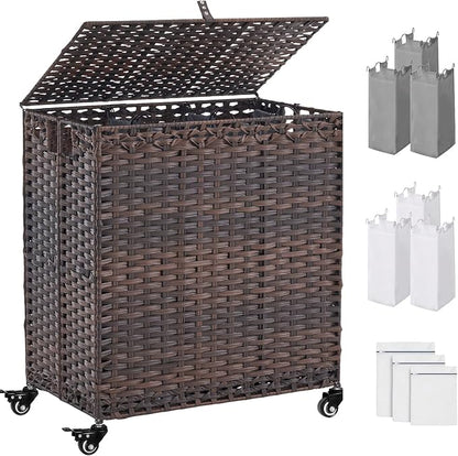 Laundry Hamper with Wheels&Lid, 50.2 Gallons Rolling Laundry Basket with Wheels by Hiagnete