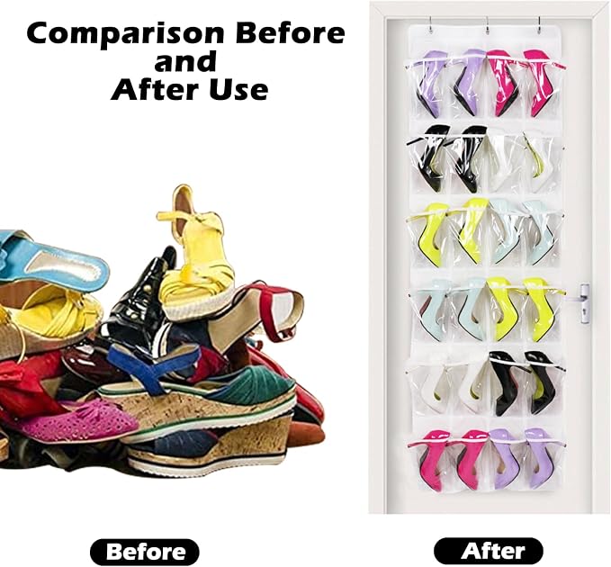 24-Pocket Over-The-Door Shoe Organiser, Folding Hanging Organiser - Image 3
