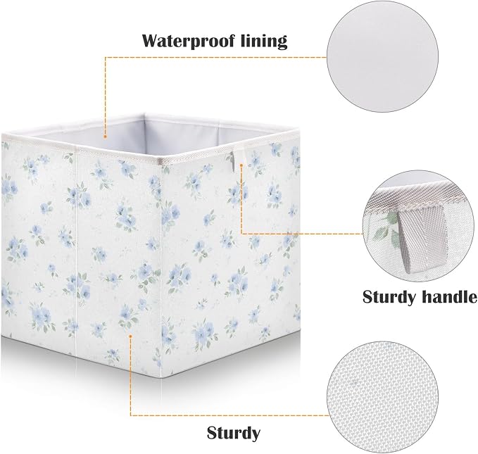 Blue Small Floral Pattern Closet Organizers Storage Cubes Storage Bins Shelf - Image 4
