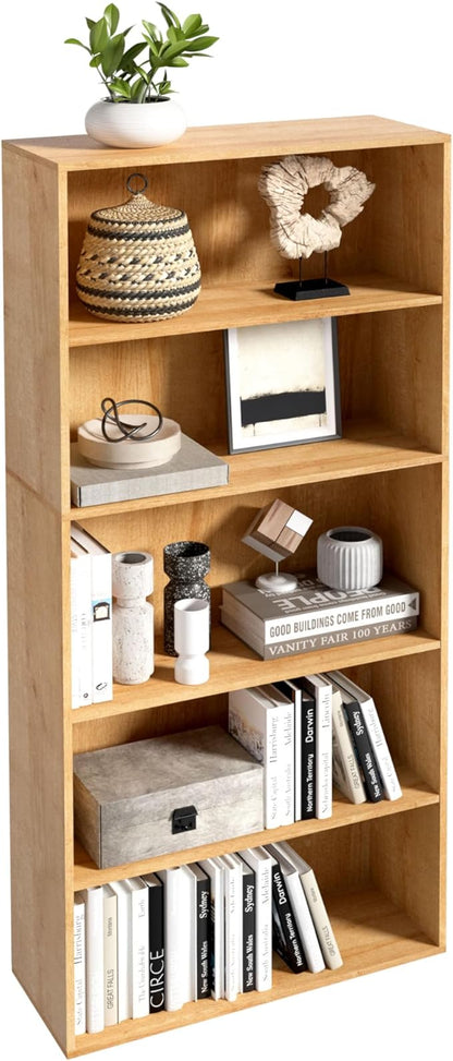 5 Tier Book Shelf, Wooden 5 Cube Storage Organizer, 5 Tier Low Bookcase Storage by NewBeth