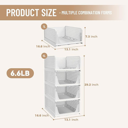 Pinkpum Stackable Plastic Storage Basket, Foldable Closet Organizers, Drawer - Image 3