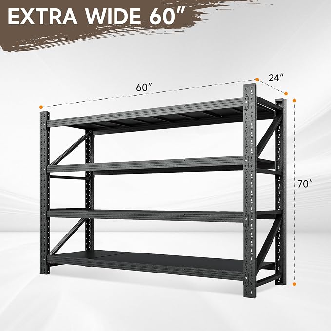5000LBS Metal Garage Shelving Unit 60" W Storage Shelves Heavy Duty 4 Tier - Image 2