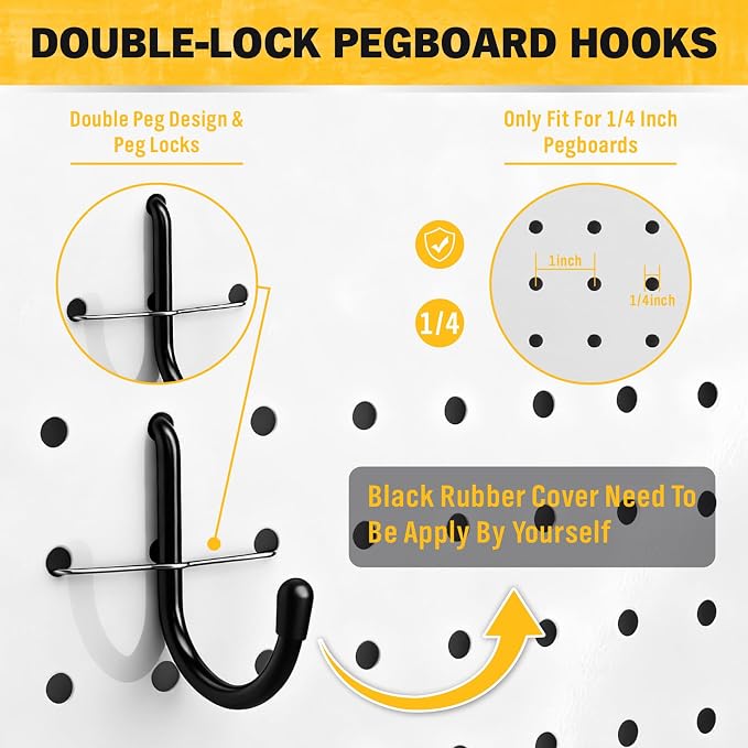ELEAD 286-Piece Extra Thick Pegboard Hooks Set, 1/4" Heavy Duty Black Peg Board - Image 6