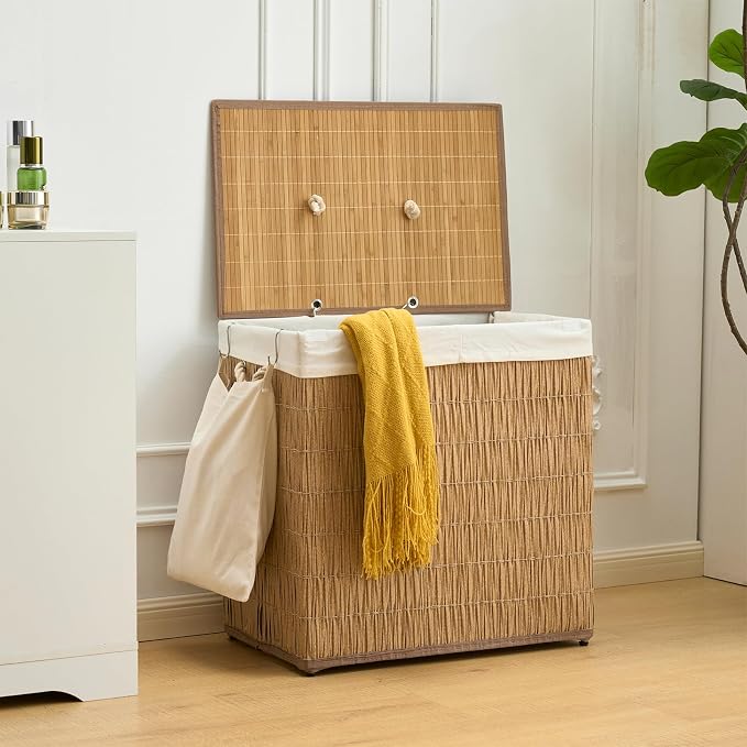 Laundry Hamper with Lid, 39.6 Gallon Large Laundry Basket 2 Removable Liner Bags - Image 3