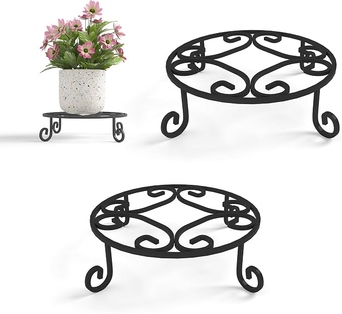 PROWORX 2 Pack 10” Diameter Metal Outdoor Plant Stand Indoor, Round Anti-Rust by PROWORX
