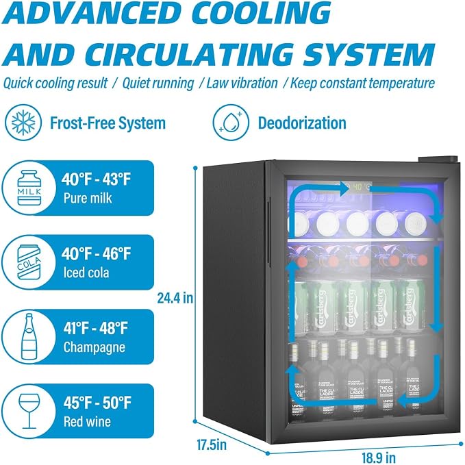 2.6 Cubic Feet Mini Fridge, 95 Can Freestanding Beverage Refrigerator - Image 3