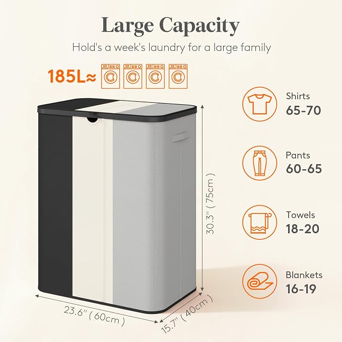 Lifewit 185L 3 Section Laundry Hamper - Image 2