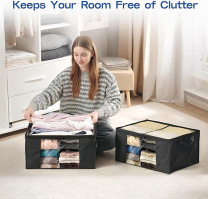 Clothes Storage Bags, Foldable Thick Fabric Blanket Storage Bags, Large Clear - Image 4