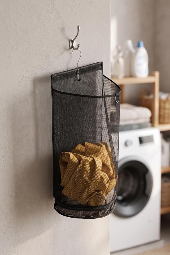 ALYER Hanging Semi Round Storage Mesh Bag, Collapsible Laundry Hamper Basket - Image 6