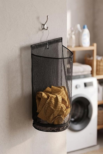 ALYER Hanging Semi Round Storage Mesh Bag, Collapsible Laundry Hamper Basket - Image 6