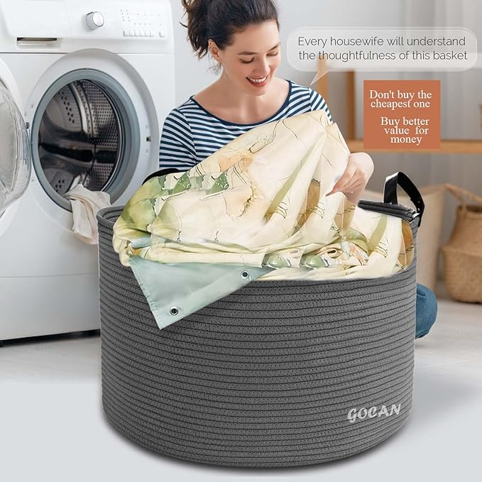 Extra Large Storage Laundry Basket 22" X 22"X 14" Cotton Rope Woven Basket - Image 4