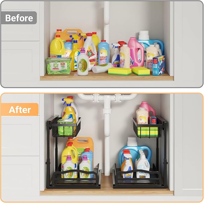 AceMining Under Sink Organizer, 2 Pack Pull-Out Under Cabinet Organizer - Image 3