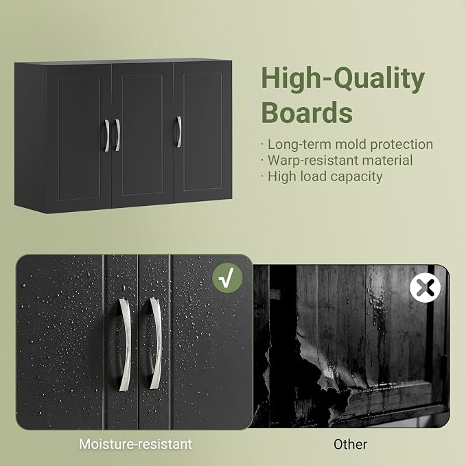 SoBuy Bathroom Wall Cabinet, Large 3-Door, 23.6 x 11.8 x 35.4 in, Large Hidden - Image 4