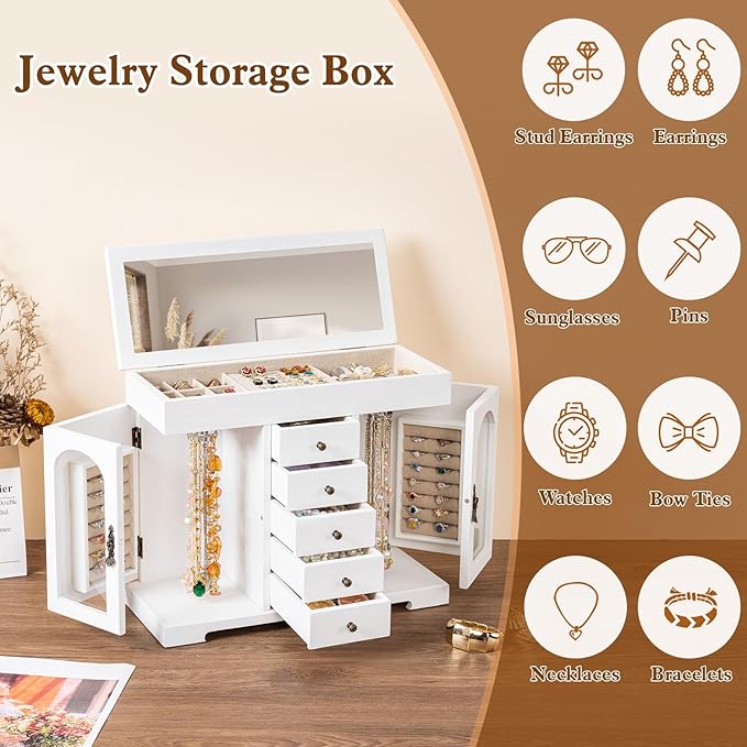 Miratino Jewelry Box for Women Girls, Wooden Jewelry Organizer Box - Image 3