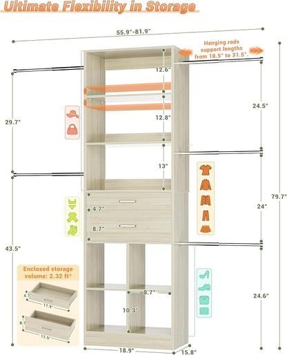 Besiost Small Closet System, 3.2-6.8FT Small Closet Organizer - Image 3