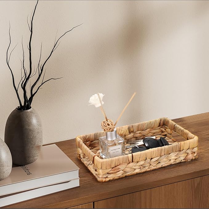 Hipiwe Small Keys Basket for Entryway Table Decorative Wicker Basket Tray Woven - Image 4