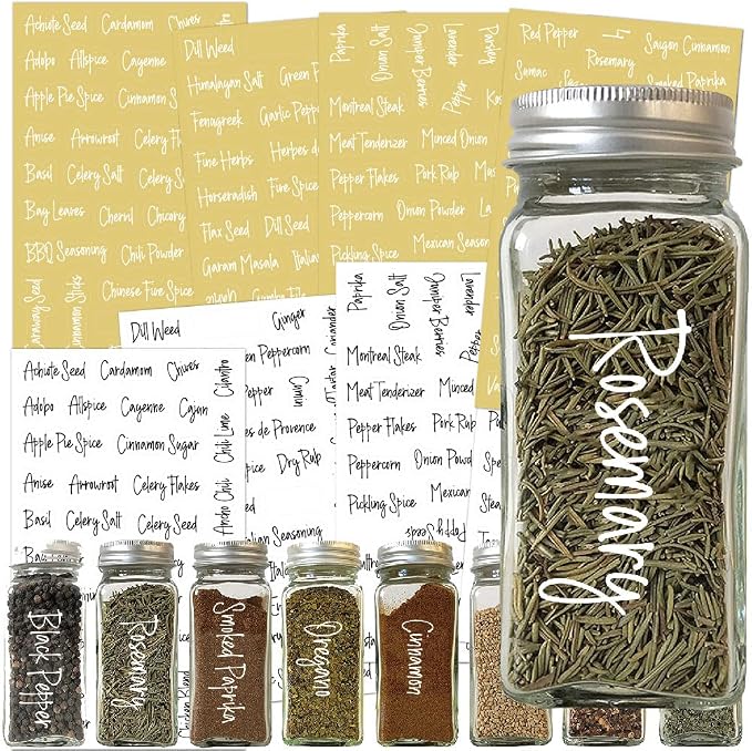 278 Pcs Clear Spice Jar Labels Preprinted Set, Waterproof Pantry Labels Stickers by BieFuDan