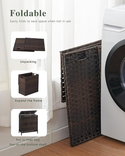SETVSON Laundry Hamper with Lid 132 L, Clothes Hamper with Lid, Handwoven - Image 7