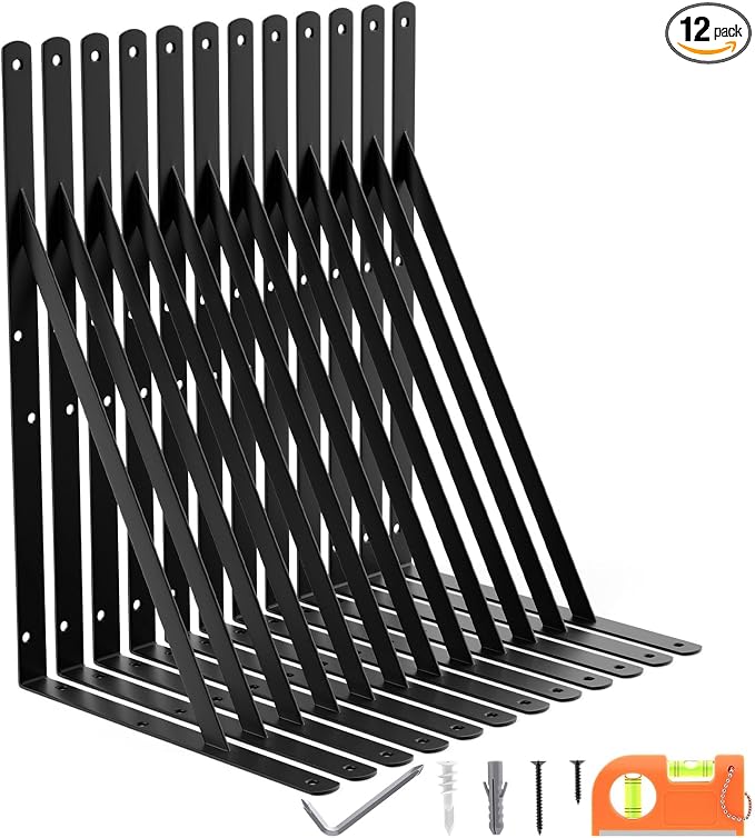 12-Pack 18 Inch Heavy Duty Shelf Brackets, Large Floating Wall Bracket by FinestHomeDecor