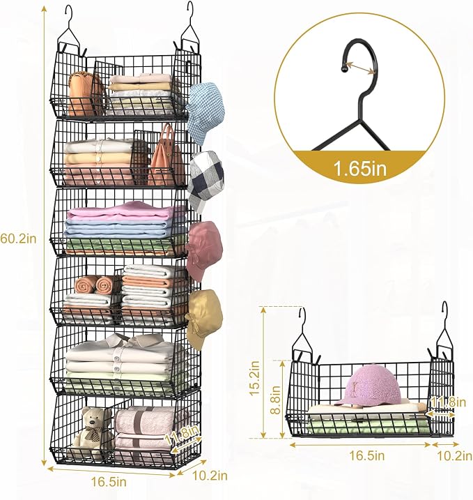 6 Tier Extra Large Hanging Storage Organizer, Hanging Closet Shelves - Image 3