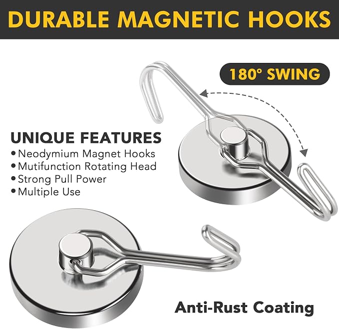 MIKEDE Magnetic Hooks Heavy Duty, 120LB Swivel Swing Strong Magnetic Hooks - Image 4