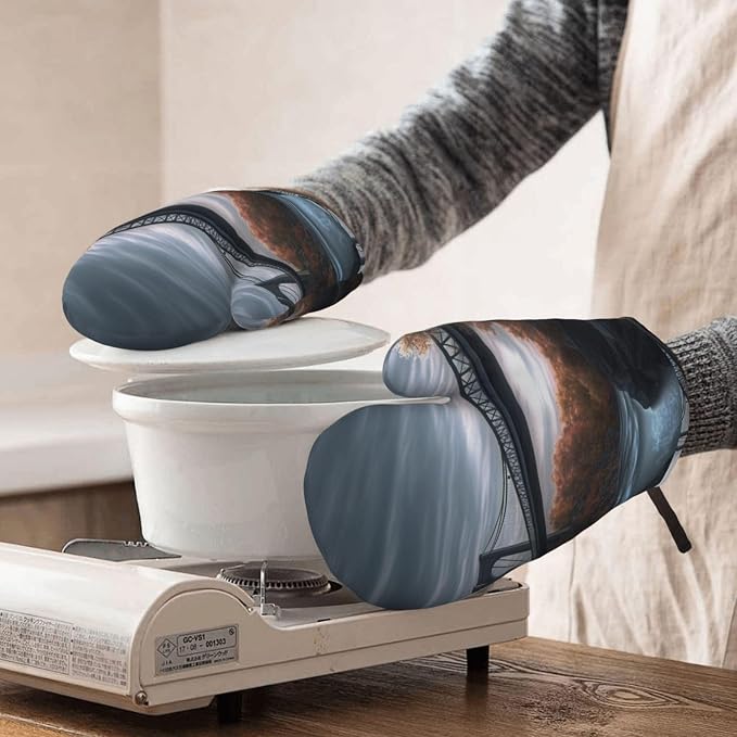 Scenery Bridge Print Oven Mitts Set of 2, Heat Resistant Silicone Oven Mittens - Image 8