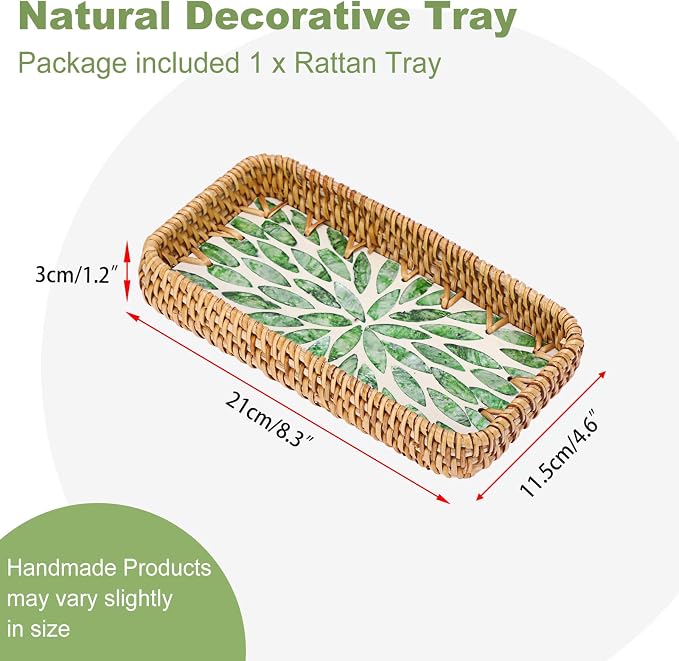 Decorative Key Basket Tray fot Entryway Table Woven Rattan Tray - Image 2