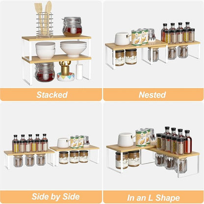 NEX Bamboo Cabinet Organizer Shelf, Spice Rack, Stackable Kitchen Shelves - Image 6