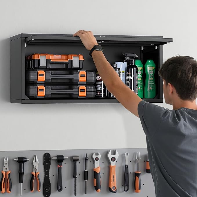 VEVOR Metal Wall Cabinet, 30.31W x 12.01D x 14.02H Inch, Floating Garage Tool - Image 2