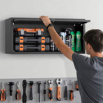 VEVOR Metal Wall Cabinet, 30.31W x 12.01D x 14.02H Inch, Floating Garage Tool - Image 2