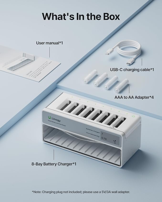 8-Slot Battery Charger Only, for AA AAA Lithium NiMH NiCd, Auto-Drop - Image 9