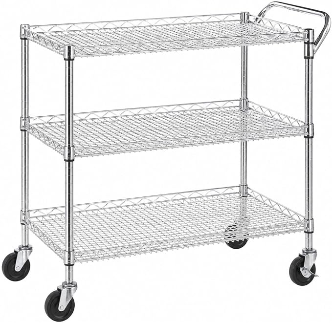 Heavy Duty 3 Tier Rolling Utility Kitchen Cart on Wheels, Large 45"L x 17 1/2"D by Unknown