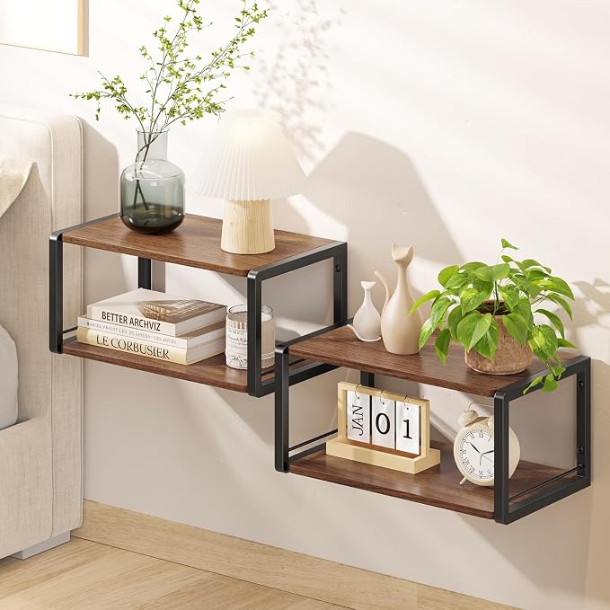 Floating Nightstand Set of 2, Wood Bedside Shelf Wall Mounted Nightstand by NANAGIFTREE