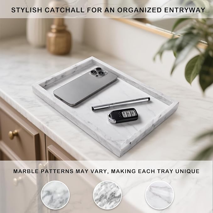 Marble Bathroom Tray for Countertop & Home Decor, Natural Decorative Marble - Image 7