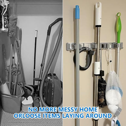 reliahom Broom Holder Wall Mount Mop Hanger Tools organizer 4Racks 5Hooks | - Image 5