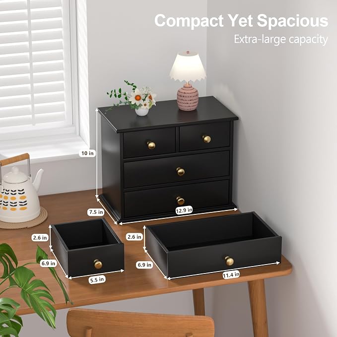 Oak Desk Organizer with Drawers, Durable Wooden Desktop Storage Box | 4 Drawer - Image 2