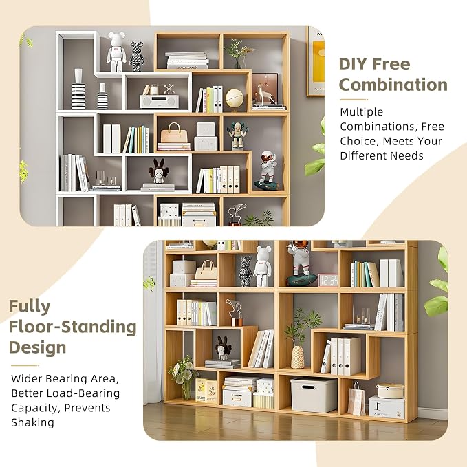Expandable Bookcase with Adjustable Width, Wooden Room Divider Bookshelf - Image 7