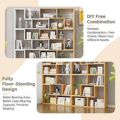 Expandable Bookcase with Adjustable Width, Wooden Room Divider Bookshelf - Image 7