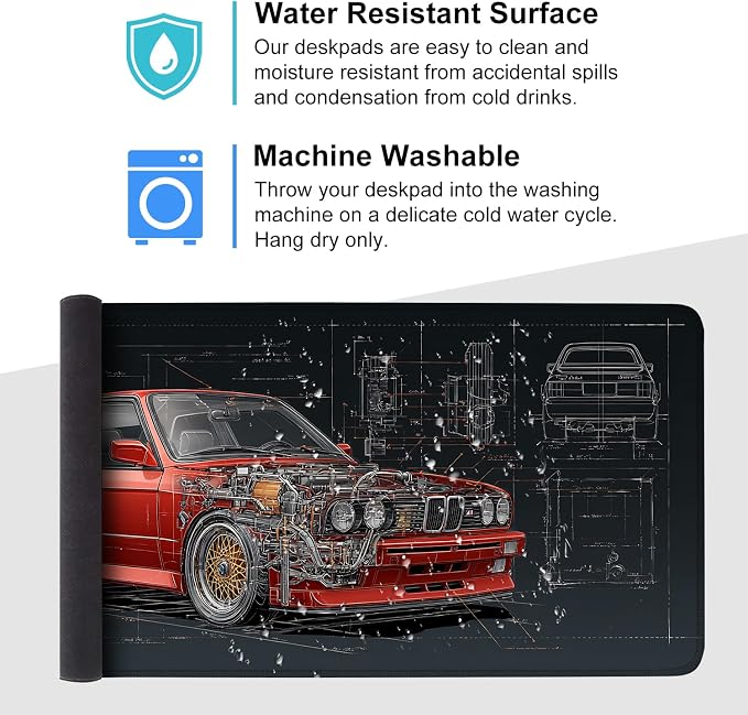 Retro Car Blueprint Mouse Pad – Large Extended Desk Mat 35.43 x 15.75 in – - Image 4