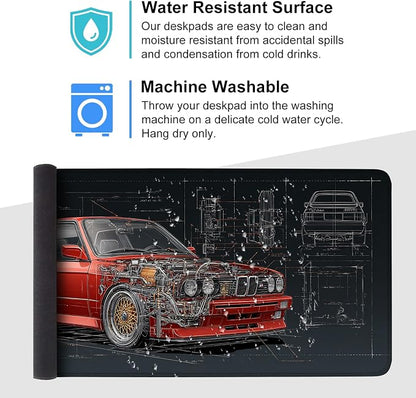 Retro Car Blueprint Mouse Pad – Large Extended Desk Mat 35.43 x 15.75 in – - Image 4