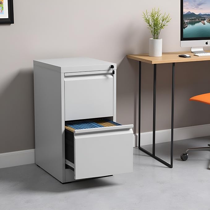 2 Drawer File Cabinet with Lock, Vertical Metal Filing Cabinet Under Desk - Image 6