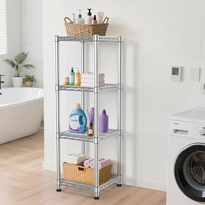 Metal Wire Shelving Unit Storage Shelves 4 Tier Adjustable Shelf Sturdy Steel - Image 4