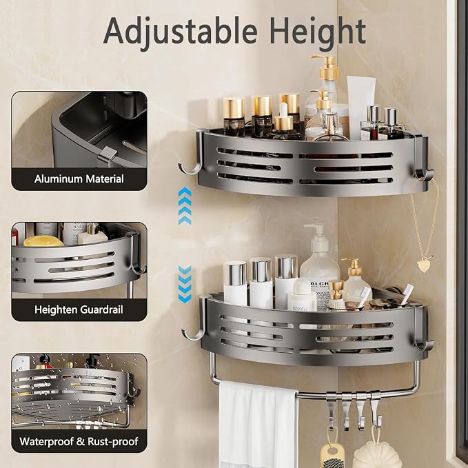 NOETICUS Corner Shower Caddy, 2 Pack Aluminum Alloy Shower Shelves - Image 2